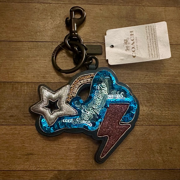 SUPER RARE Coach Cloud And Star Sequined Keychain Fob Bag Charm - Picture 7 of 13